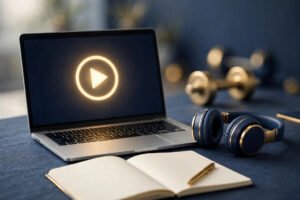 3 Step Stamina review 2026 — digital men's wellness course with laptop, headphones, notebook, and fitness elements.