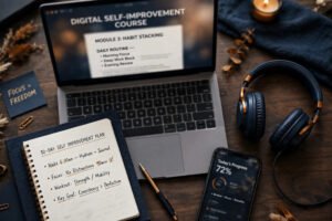 Legendary Enlargement review 2026: digital men's self-improvement course concept on a desk